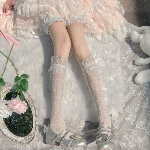 Кружевные белые японские милые носки, гольфы, стиль Лолита, подходит для подростков, средней длины