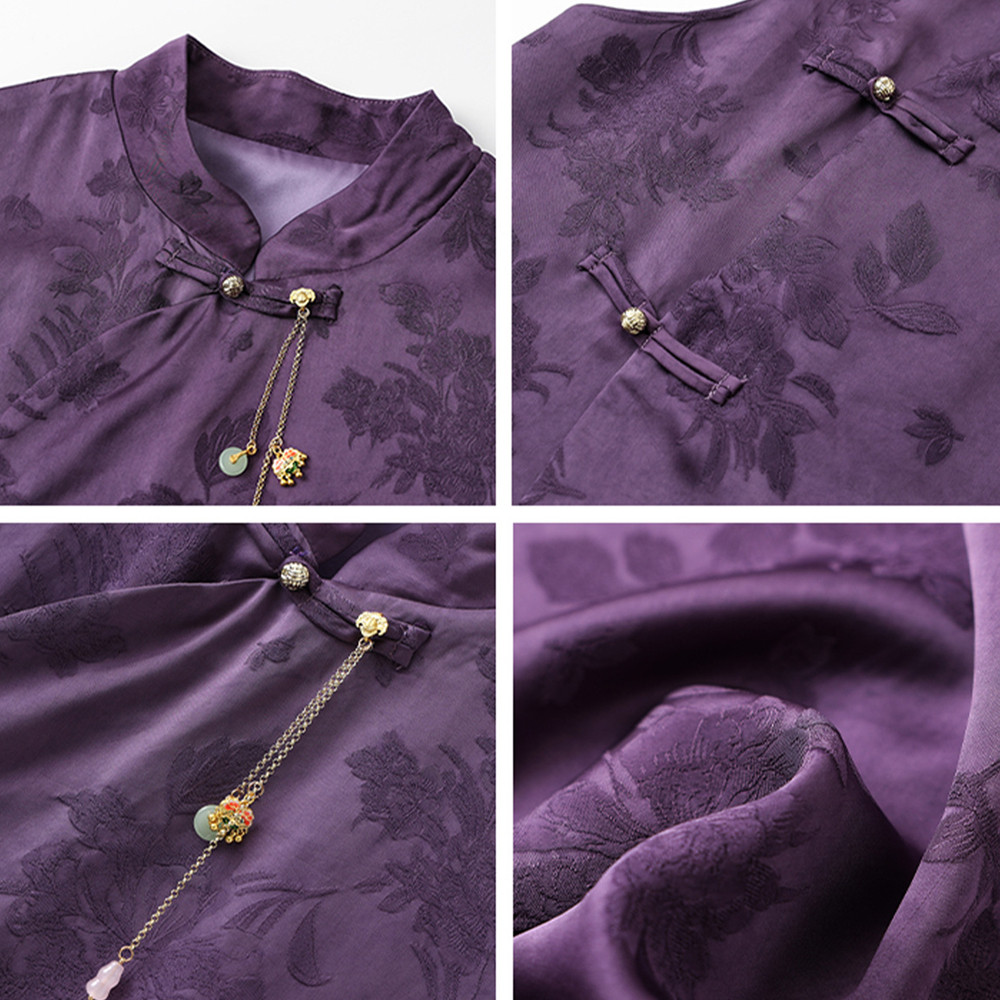 弥蝶【香炉紫烟】新中式人丝提花套装立领盘扣马甲修身包臀半身裙,淘宝优惠券,粉丝福利购,淘宝优惠卷