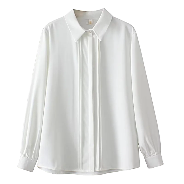 Fat mm white solid color professional all-match long-sleeved shirt loose casual commuting shirt large size cover belly hidden meat spring clothing