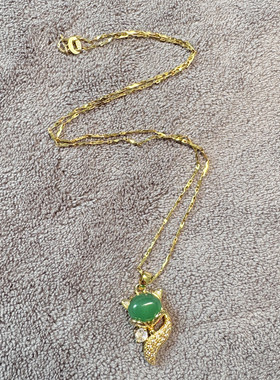 S925银镀金天然玉髓小狐狸项链吊坠