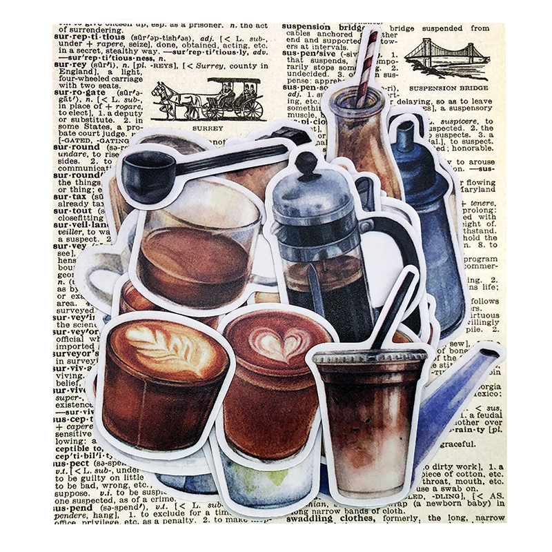 很文艺的咖啡手帐本贴纸素材包 套装复古小清新透明食物日记装饰 - 图3