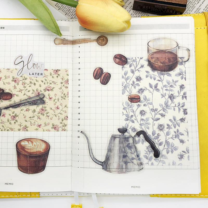 很文艺的咖啡手帐本贴纸素材包 套装复古小清新透明食物日记装饰 - 图2