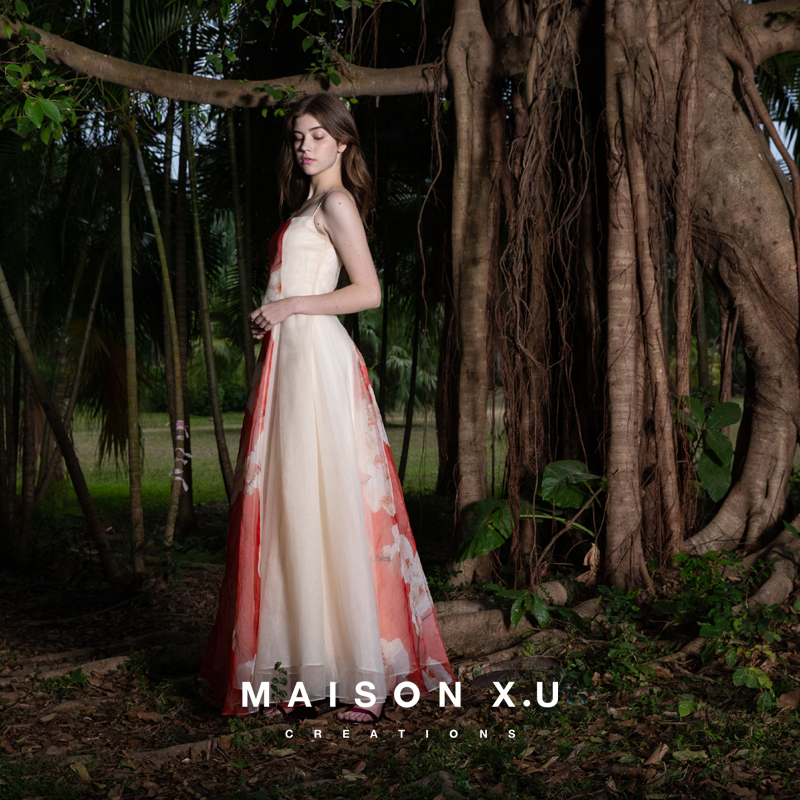 繁花浮世绘 MAISON X.U｜高定设计师品牌法式优雅吊带真丝长裙