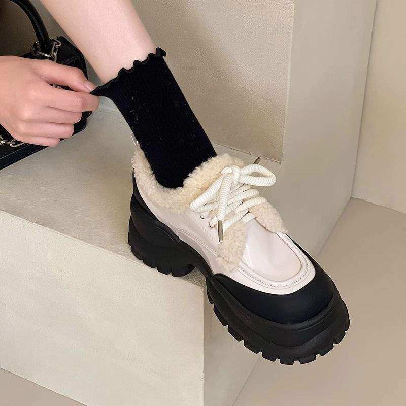 法式厚底增高小皮鞋女秋冬加绒2025新款深口单鞋法式松糕乐福鞋子,淘宝优惠券,粉丝福利购,淘宝优惠卷