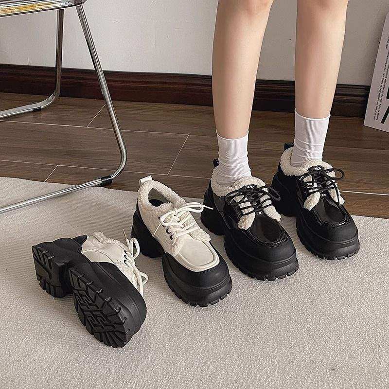 法式厚底增高小皮鞋女秋冬加绒2025新款深口单鞋法式松糕乐福鞋子,淘宝优惠券,粉丝福利购,淘宝优惠卷