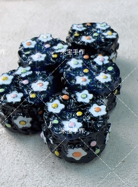 定制款韩国胶春天花花立体手绘小蛋糕通孔珠手机链包挂diy配件114