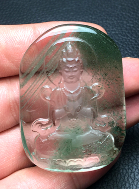 水晶观音菩萨平安无事牌绿幽灵