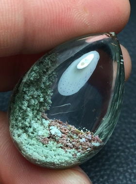 纯天然水滴方牌挂坠绿幽灵