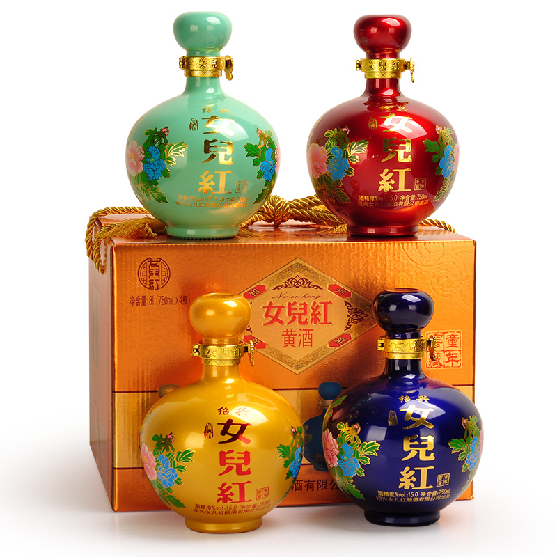 绍兴女儿红黄酒童年窖藏正宗花雕酒 750ML*4坛 礼盒装促销包邮