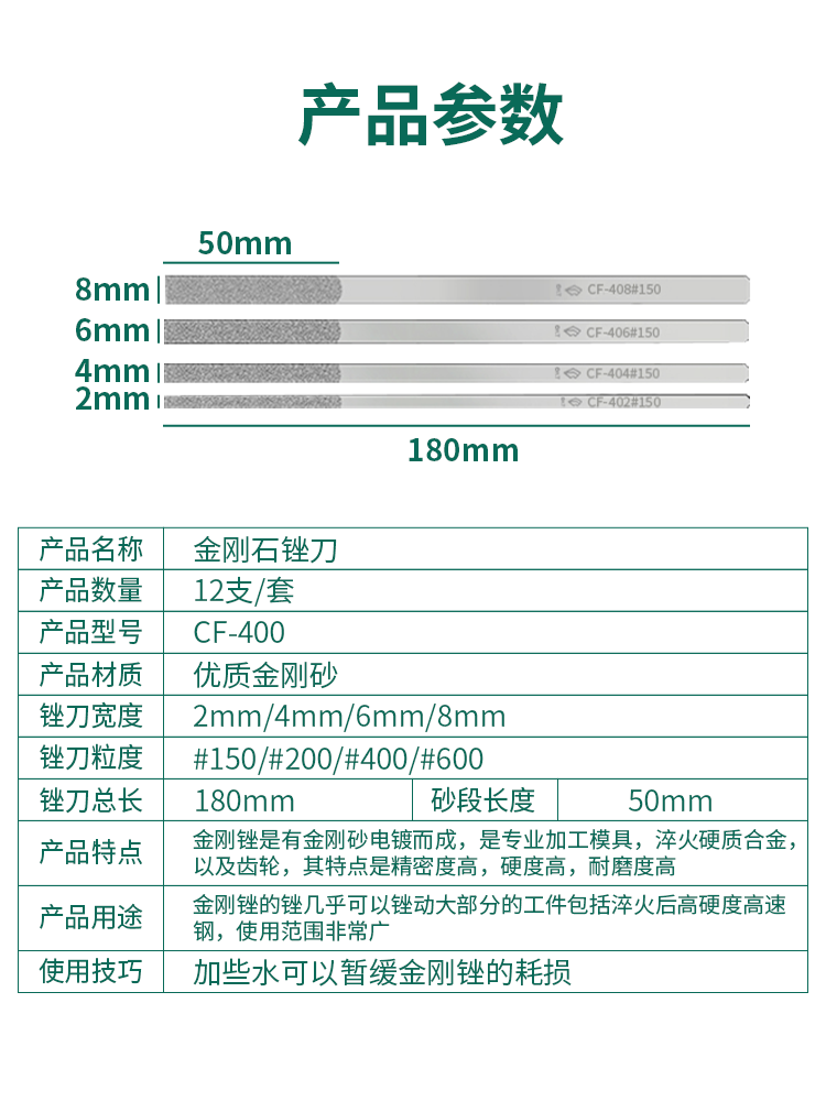 一品金刚石锉刀 CF-400套装平斜合金金属模具小型抛光打磨工具-图2