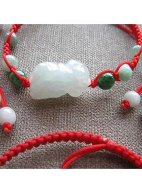 翡翠新款日韩全新雕刻玉手链男女款手串情侣手绳貔貅红绳编织饰品