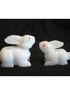 天然汉白玉石兔子摆件玉兔呈祥十二生肖小白兔招财摆件风水吉祥