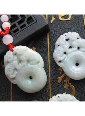 天然新款新年原创设计翡翠玉双貔貅吊坠平安扣缅甸玉佩男女款项链
