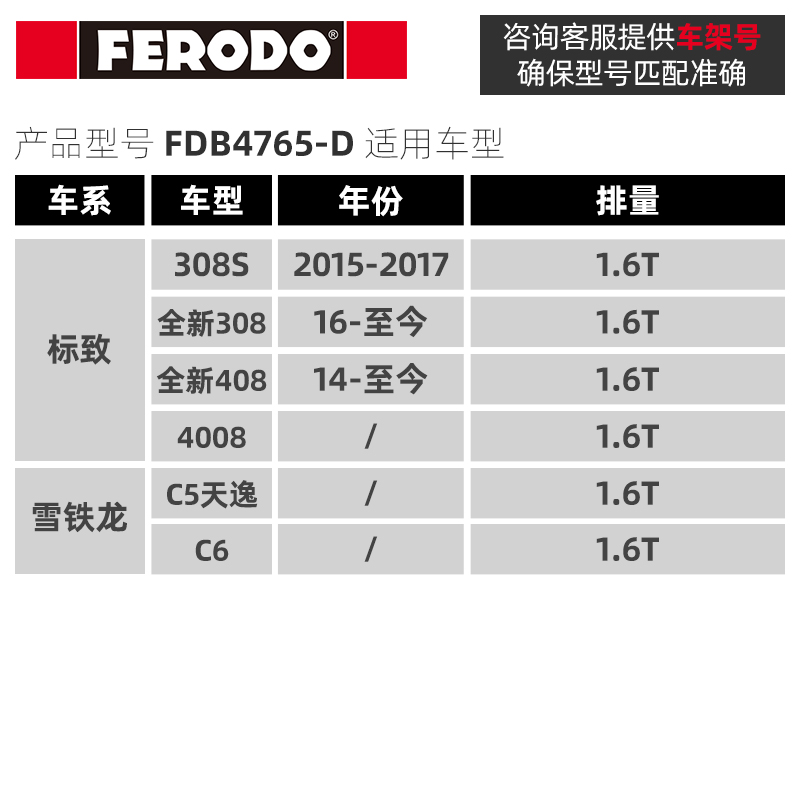 菲罗多适配4008标致308S新408308C5天逸C6前刹车片陶瓷刹车皮1.6T - 图0