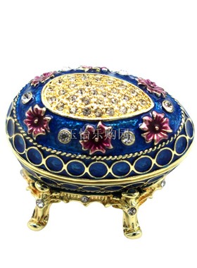 珐琅彩金属俄罗斯复活节彩深蓝色横款迷你小彩蛋摆件家居饰品送礼