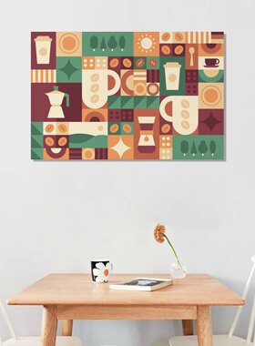 INS风简约咖啡插画卧室宿舍奶茶咖啡店背景墙帆布无框画装饰挂画