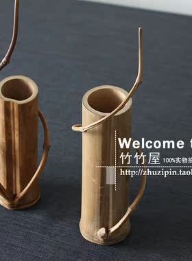 日本 竹绕枝花器 花道 插花 茶道 零配 花筒 竹 子 缠绕花瓶 花瓶
