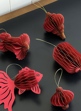 红灯笼鱼灯乔迁之喜结婚新年除夕元旦喜庆红色装饰品摆件绿植挂饰