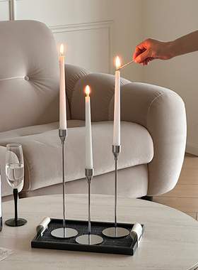 法式复古烛台摆件北欧轻奢简约家居银色中古桌面客厅电视柜装饰品