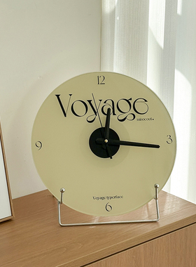 办公室桌面装饰摆件中古风玻璃时钟创意简约客厅轻奢高级艺术摆台