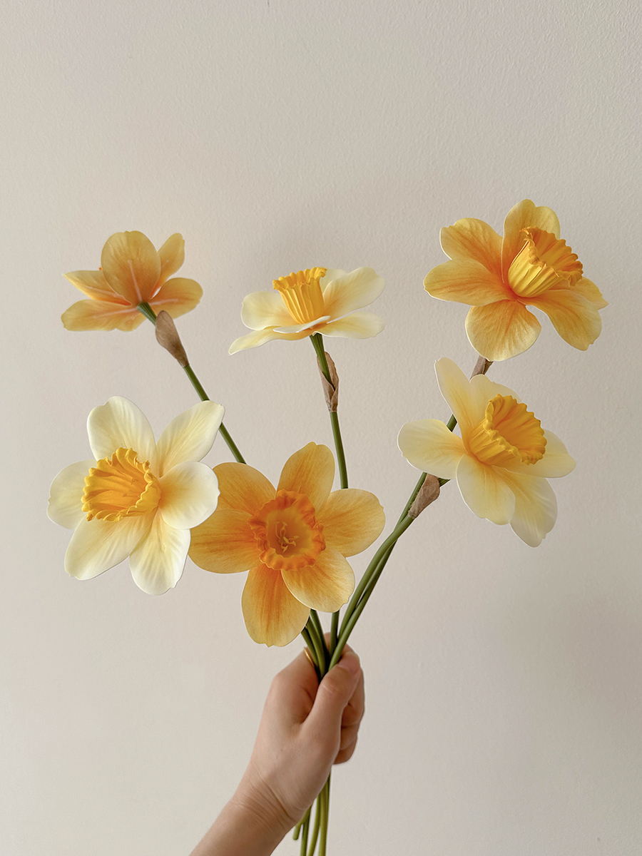 洋水仙仿真花鸡蛋花黄色假花永生花桌面摆件塑料花家居装饰道具 - 图2