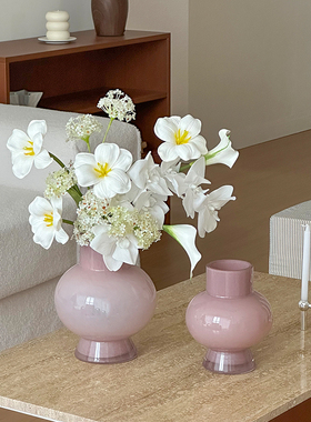 中古玻璃花瓶摆件水晶客厅插花水培绿植轻奢高级感复古奶油黄色