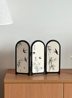 中古风墨竹桌面屏风摆件电视柜茶室餐厅装饰画斗柜国风餐边柜摆台