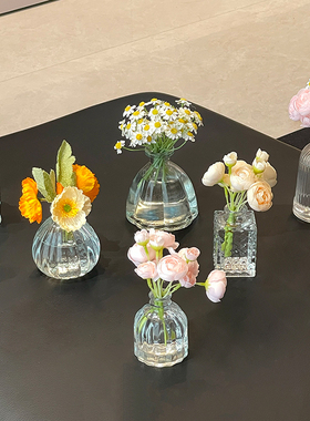复古小玻璃花瓶插花高级感迷你ins法式透明水培办公桌面装饰摆件