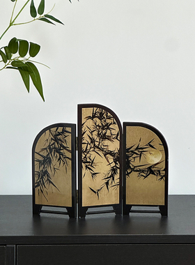 中古风屏风摆件法式复古客厅桌面装饰摆件玄关装饰画拍照道具新年