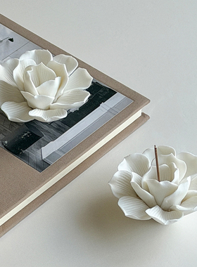 侘寂风高级感香插莲花陶瓷线香底座装饰摆件禅意解压玄关摆设创意