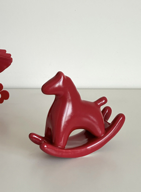 新年喜庆春节马年小马陶瓷摆件红色桌面装饰中式装饰品祝福礼物