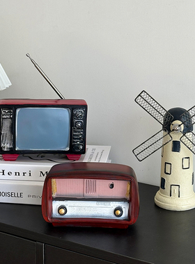 做旧桌面装饰摆件电视机收灯塔复古拍照道具创意工艺品新款小众