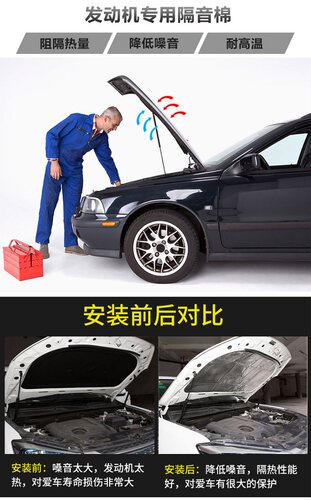 汽车前机盖隔音棉发动机仓隔热棉防火墙引擎盖耐高温自粘材料舱板 - 图0