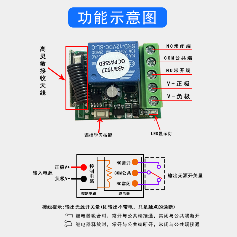 86型面板遥控无线出门开关智能遥控器门禁开关无线开门按钮12V电-图2