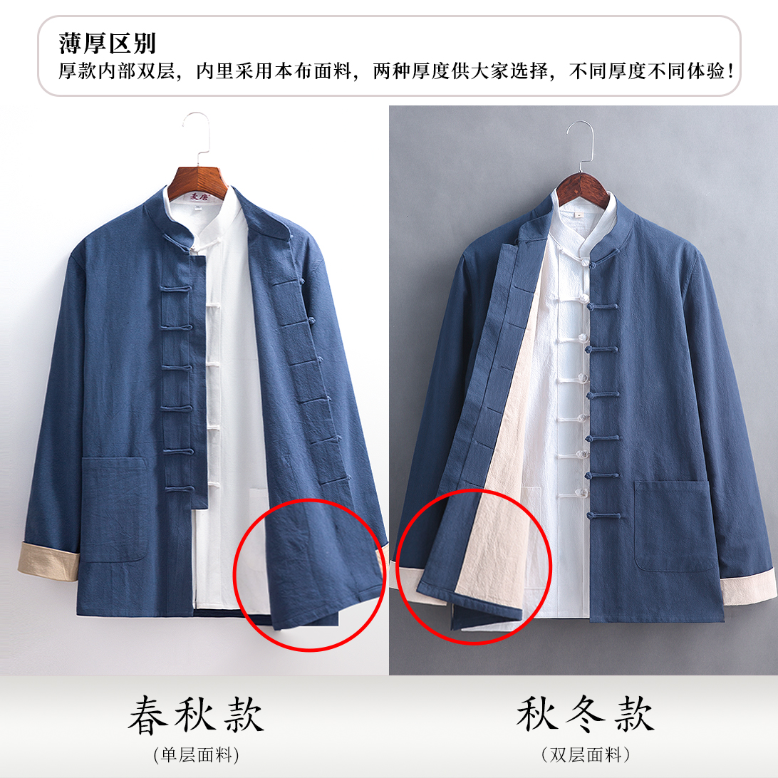 国潮套装唐装男民国春秋中山装中国风中老年男装汉服中式马褂长衫 - 图2