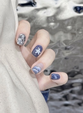 海星蓝色海洋风美甲手工穿戴甲