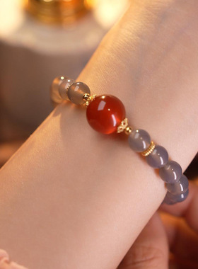山西五台文创烟紫玛瑙手链小众感女烟气质红日初升紫玛瑙手串