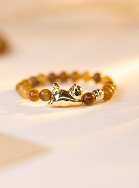 天然虎眼石戒指女小众感情侣素圈宝石珠宝首饰尾戒手饰