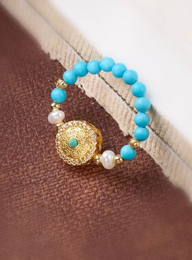 红玛瑙罗盘路路通戒指女新中式小众感新年情侣宝相花戒子