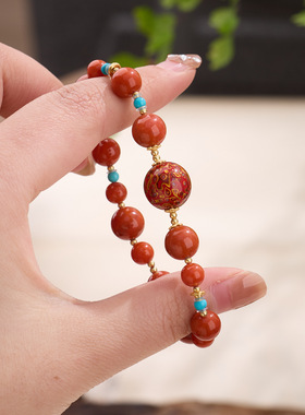 南红玛瑙大漆珠绿松石手链串珠女文玩佛珠感手饰手串爆款