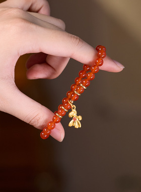 马年红玛瑙手链串珠女本命年轻奢感国风文玩佛珠手串手饰