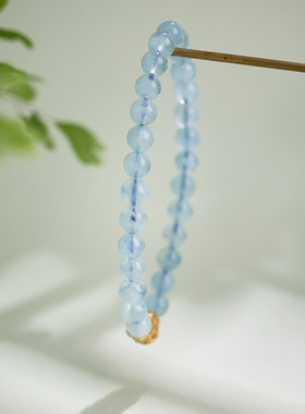 天然6mm海蓝宝手链女水墨玉葫芦好运手串蓝色感水晶手链