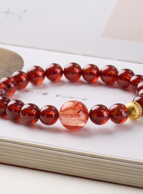 爆款天然8mm石榴石手链女红胶花新中式感水晶手串