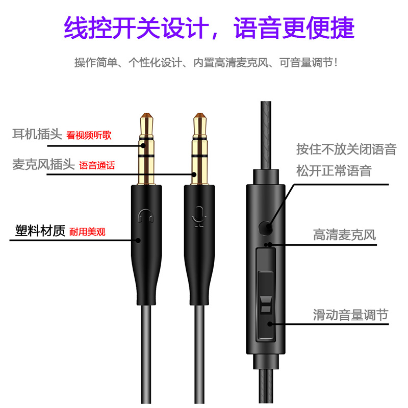 挂耳式台式电脑耳机带麦双插头贴耳防掉主播吃鸡耳麦重低音男女生-图3