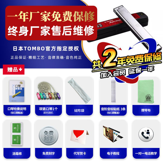 TOMBO日本通宝6624P纯音口琴24孔复音高档口琴成人初学儿童入门款