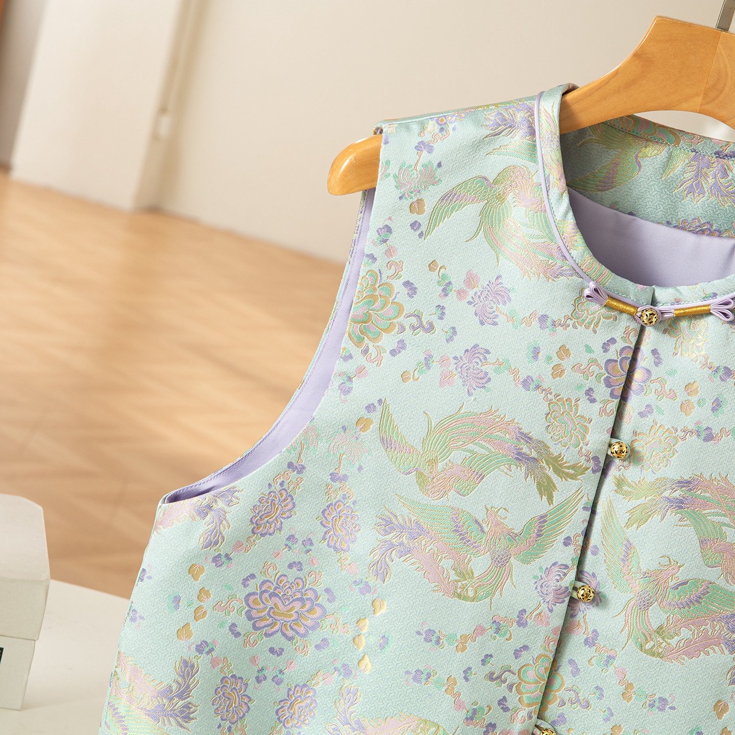 凤凰于飞～真丝桑蚕丝宋锦对襟马甲圆领新中式国风女背心外穿上衣,淘宝优惠券,粉丝福利购,淘宝优惠卷