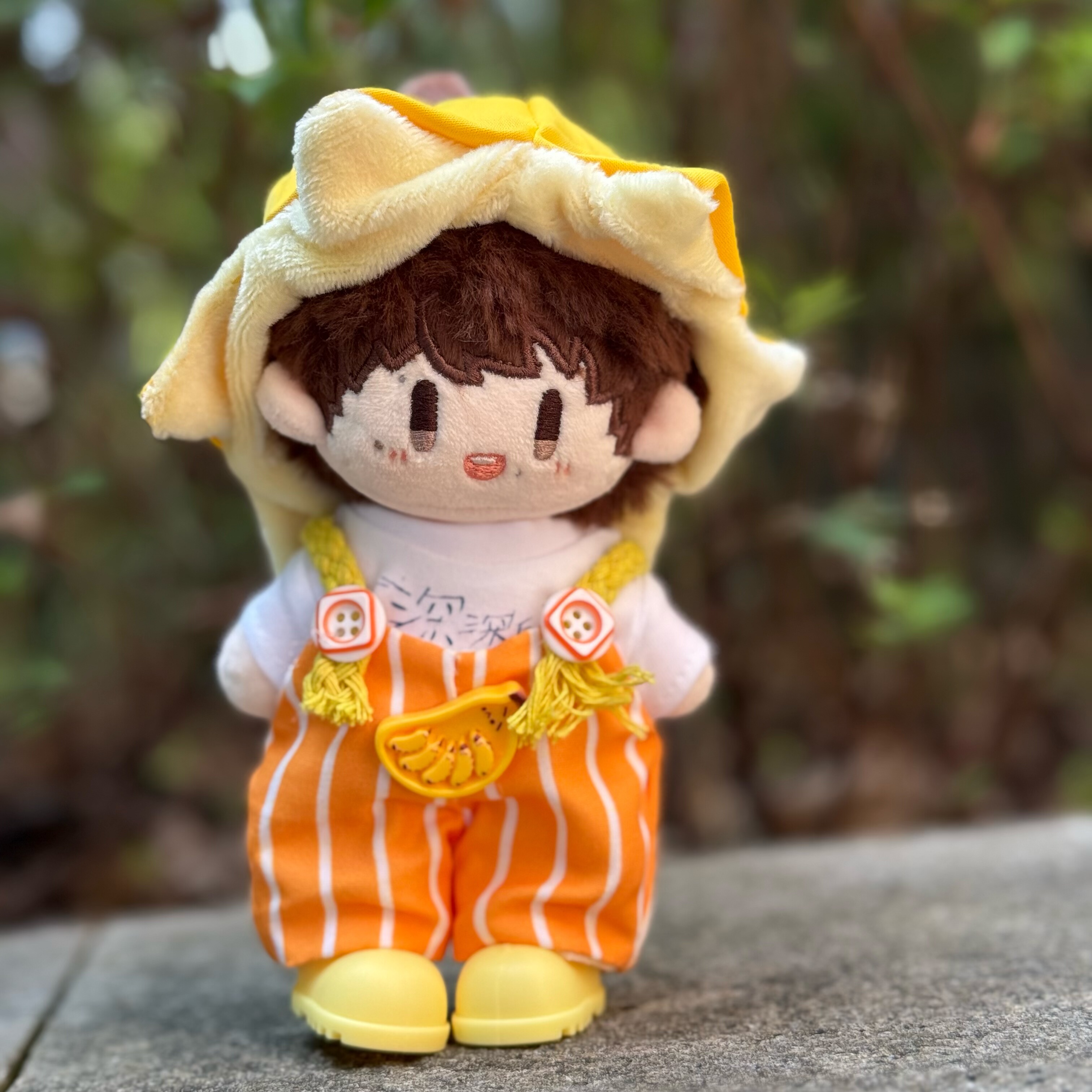 周深属性周可可棉花娃娃10cm16cm黄色香蕉帽子条纹背带裤娃衣套装,淘宝优惠券,粉丝福利购,淘宝优惠卷