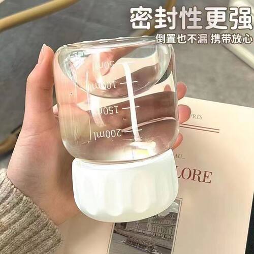 可爱便携玻璃杯咖啡杯迷你ins风水杯女生带刻度胖胖豆浆牛奶杯子 - 图1