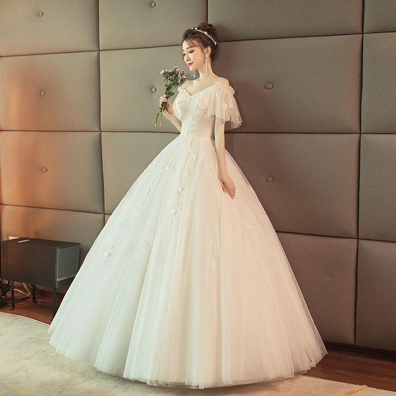 v领齐地2020新款简约吊带新娘婚纱 花嫁物语婚纱