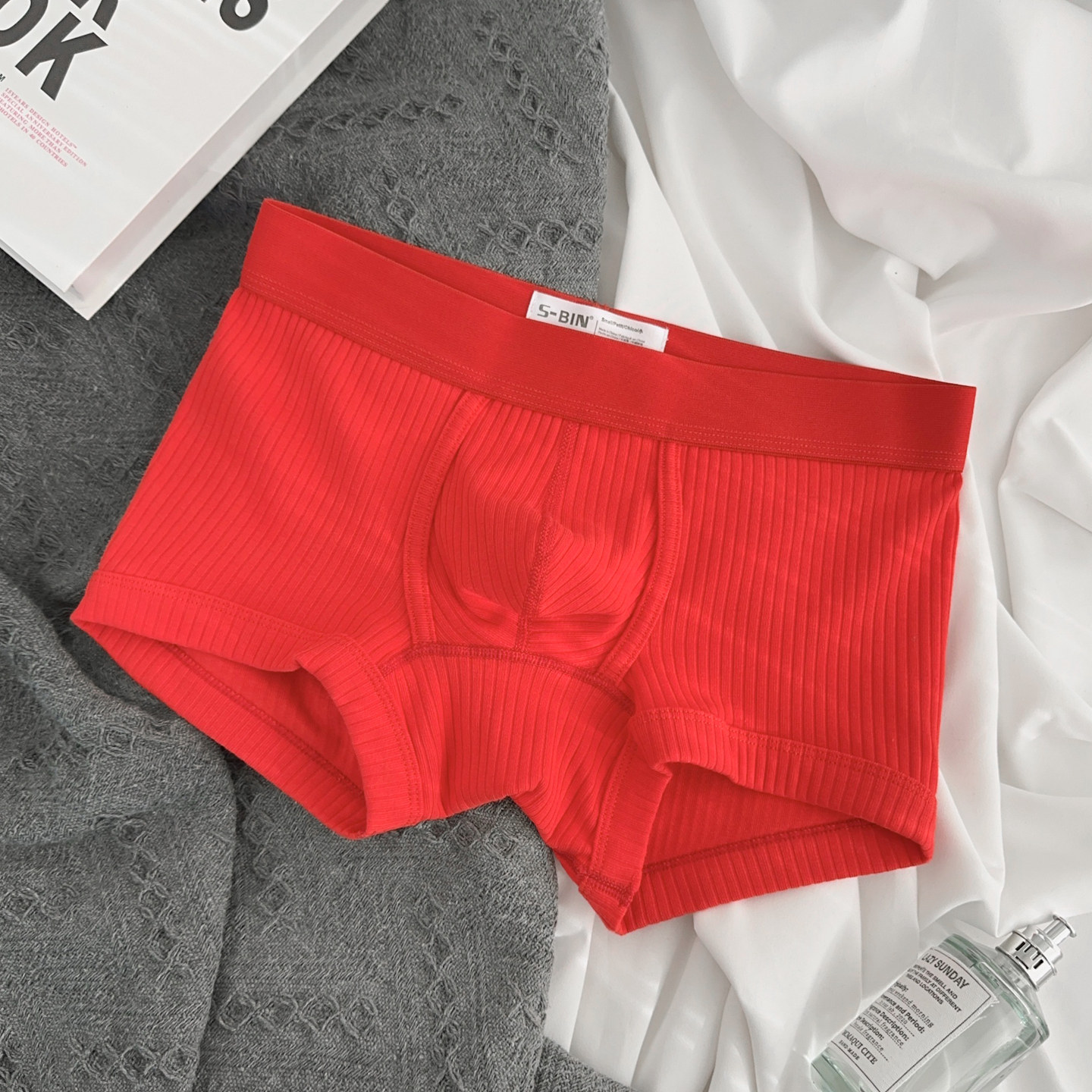 2条装男士本命年红色三角内裤低腰螺纹棉舒适平角大红色包邮,淘宝优惠券,粉丝福利购,淘宝优惠卷